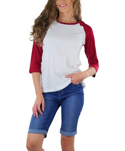 Women's Classic Two Color Cotton Baseball T-Shirts White/Burgundy $8.98 T-Shirts