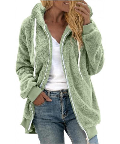 Womens 2023 Fall Winter Fuzzy Fleece Jacket Zip Up Long Sleeve Oversized Warm Sweatshirt Hoodie Plush Outerwear Green12 $12.9...