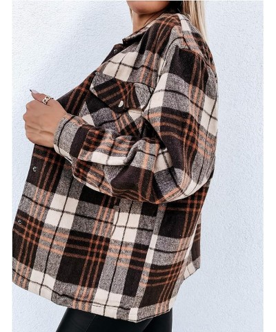 Womens Casual Plaid Shacket Wool Blend Long Sleeve Button Down Shirt Jacket Khaki $10.39 Blouses