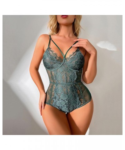 Women's Deep V Neck Lace Mesh Babydolls Lingerie Sexy Bow Chemise Full Slip Nightgowns Sleepwear 03-army Green $10.79 Lingerie