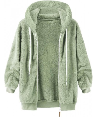 Womens 2023 Fall Winter Fuzzy Fleece Jacket Zip Up Long Sleeve Oversized Warm Sweatshirt Hoodie Plush Outerwear Green12 $12.9...