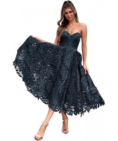 Lace 2024 Prom Dresses Short Sweetheart Neck Homecoming Dresses A Line Formal Dresses for Teens Navy $53.00 Dresses