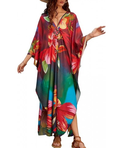 V Neck Summer Dresses for Women Plus Size Dresses Casual Batwing Sleeve Maxi Bohemian Dress Colorful Floral $14.28 Dresses