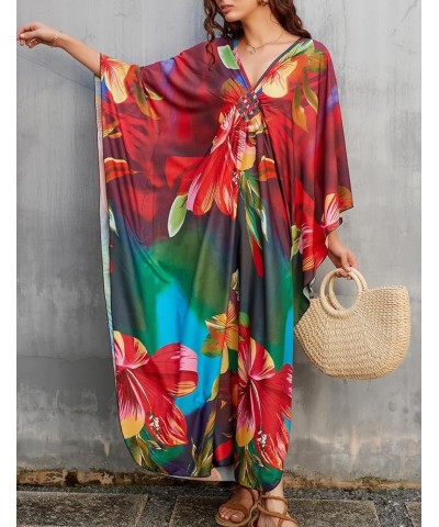 V Neck Summer Dresses for Women Plus Size Dresses Casual Batwing Sleeve Maxi Bohemian Dress Colorful Floral $14.28 Dresses