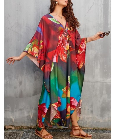 V Neck Summer Dresses for Women Plus Size Dresses Casual Batwing Sleeve Maxi Bohemian Dress Colorful Floral $14.28 Dresses