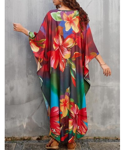 V Neck Summer Dresses for Women Plus Size Dresses Casual Batwing Sleeve Maxi Bohemian Dress Colorful Floral $14.28 Dresses