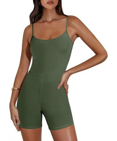 Womens Jumpsuits Sexy Unitard Bodysuit Shorts Romper Workout Sets Gym Clothes 2024 Summer One Piece Outfits Army Green $13.10...