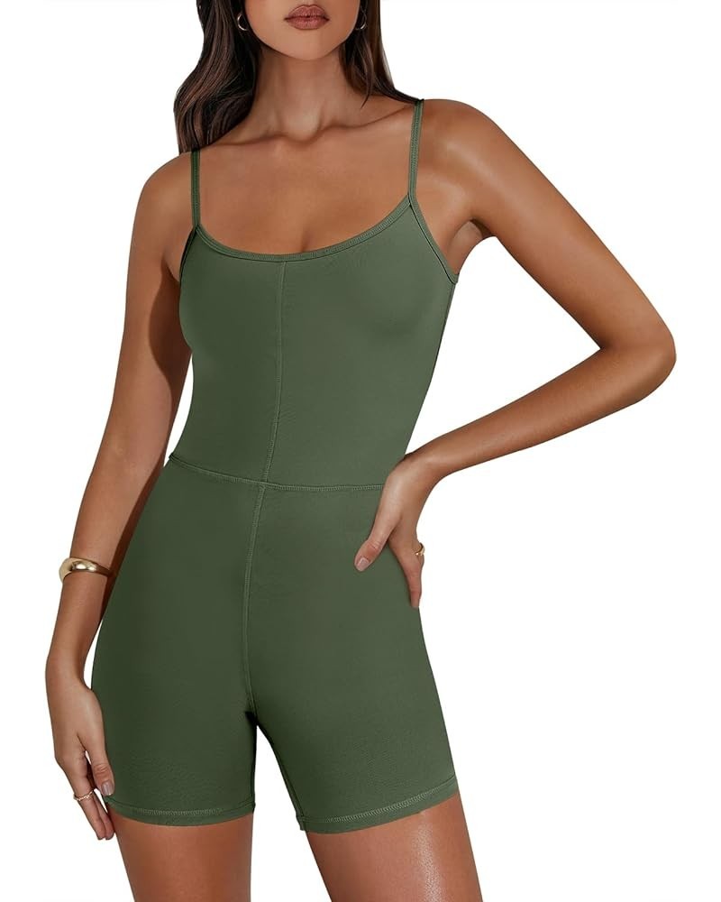 Womens Jumpsuits Sexy Unitard Bodysuit Shorts Romper Workout Sets Gym Clothes 2024 Summer One Piece Outfits Army Green $13.10...