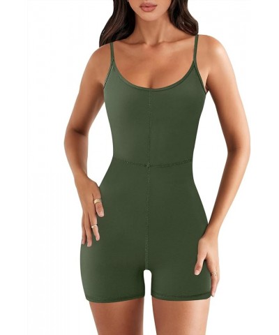 Womens Jumpsuits Sexy Unitard Bodysuit Shorts Romper Workout Sets Gym Clothes 2024 Summer One Piece Outfits Army Green $13.10...