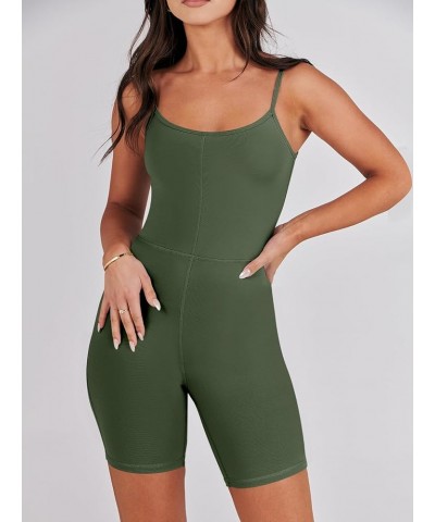 Womens Jumpsuits Sexy Unitard Bodysuit Shorts Romper Workout Sets Gym Clothes 2024 Summer One Piece Outfits Army Green $13.10...