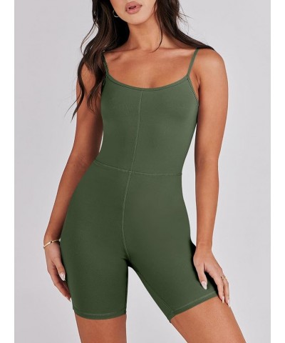 Womens Jumpsuits Sexy Unitard Bodysuit Shorts Romper Workout Sets Gym Clothes 2024 Summer One Piece Outfits Army Green $13.10...