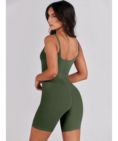 Womens Jumpsuits Sexy Unitard Bodysuit Shorts Romper Workout Sets Gym Clothes 2024 Summer One Piece Outfits Army Green $13.10...