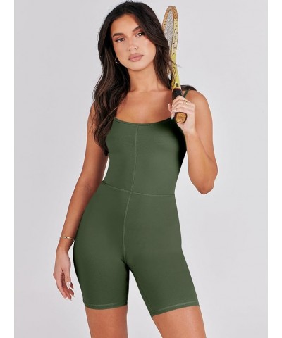 Womens Jumpsuits Sexy Unitard Bodysuit Shorts Romper Workout Sets Gym Clothes 2024 Summer One Piece Outfits Army Green $13.10...