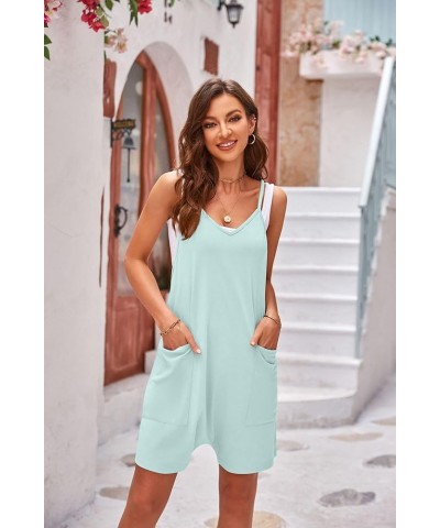 Women's Sleeveless Rompers Casual Overall Adjustable Strap Shorts Jumpsuit with Pockets 02 Mint Green $12.00 Rompers