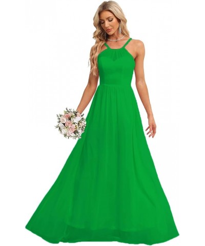 Halter Chiffon Bridesmaid Dresses for Wedding 2024 A Line Long Formal Evening Prom Party Gown Emeral Green $20.02 Dresses