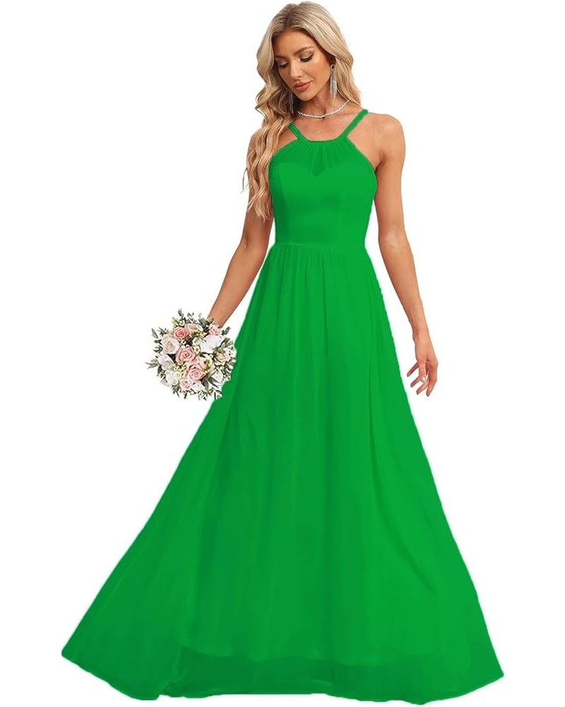 Halter Chiffon Bridesmaid Dresses for Wedding 2024 A Line Long Formal Evening Prom Party Gown Emeral Green $20.02 Dresses