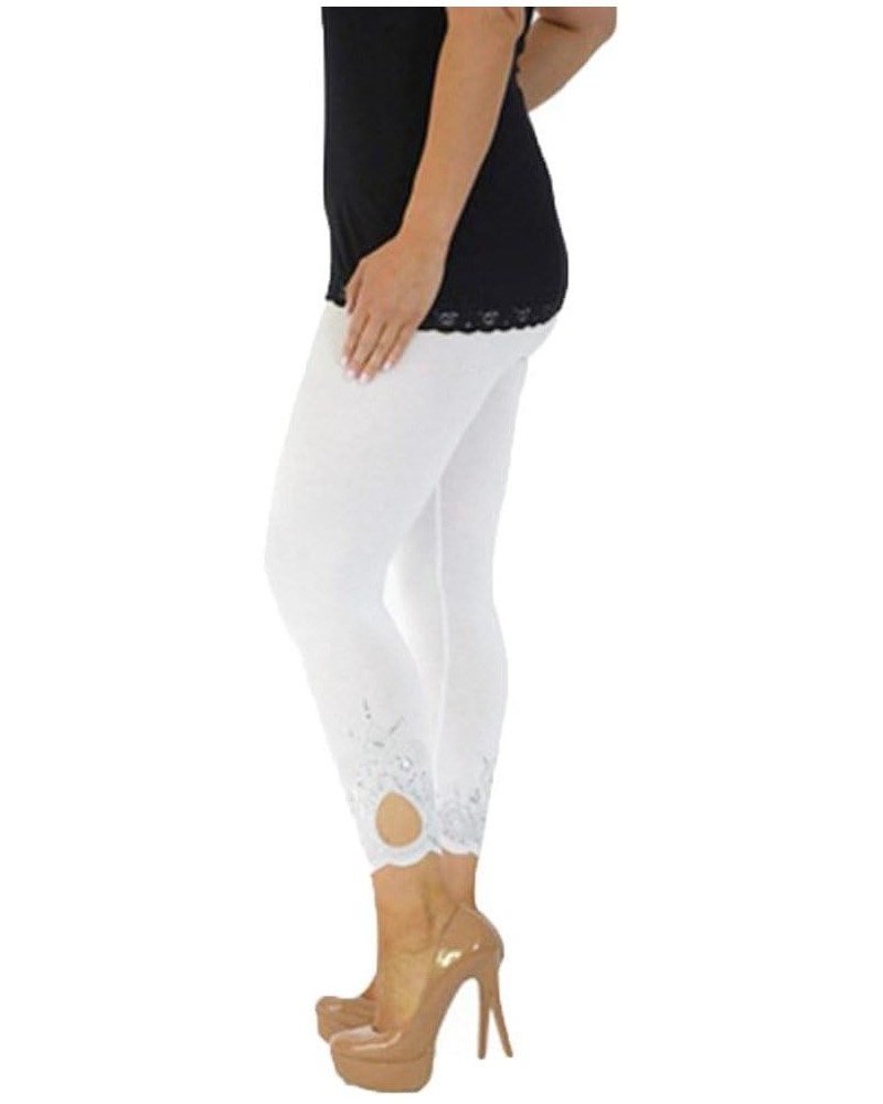 Lace Leggings for Women High Waisted Tummy Control Capri Cropped Leggings Plus Size Stretch Tights Yoga Pants 4-white $6.83 P...