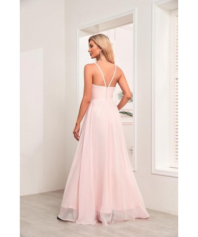 Halter Chiffon Bridesmaid Dresses for Wedding 2024 A Line Long Formal Evening Prom Party Gown Emeral Green $20.02 Dresses