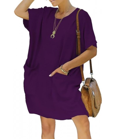 Women’s Casual Summer T Shirt Dress Elastic Loose Short Sleeve Dress with Pocket for Women 01purple $19.46 Dresses