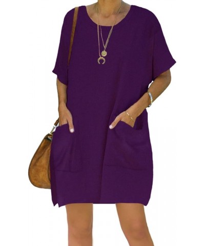 Women’s Casual Summer T Shirt Dress Elastic Loose Short Sleeve Dress with Pocket for Women 01purple $19.46 Dresses