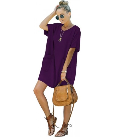 Women’s Casual Summer T Shirt Dress Elastic Loose Short Sleeve Dress with Pocket for Women 01purple $19.46 Dresses