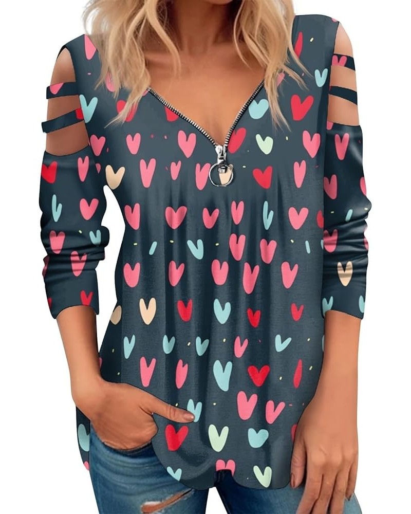 Valentines Day Shirt, Off The Shoulder Long Sleeve Top Cute Heart Print Cutout Long Sleeve Tees Classy Spring Clothes 01navy ...