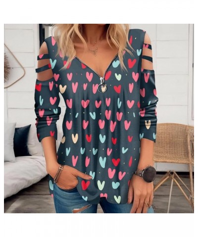 Valentines Day Shirt, Off The Shoulder Long Sleeve Top Cute Heart Print Cutout Long Sleeve Tees Classy Spring Clothes 01navy ...