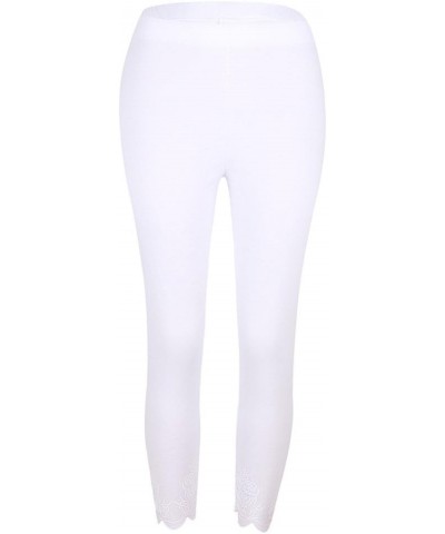 Lace Leggings for Women High Waisted Tummy Control Capri Cropped Leggings Plus Size Stretch Tights Yoga Pants 4-white $6.83 P...