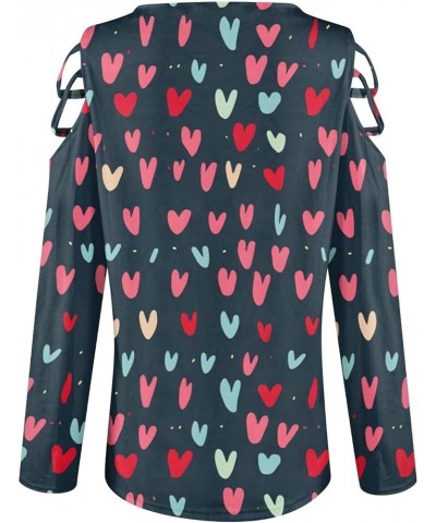 Valentines Day Shirt, Off The Shoulder Long Sleeve Top Cute Heart Print Cutout Long Sleeve Tees Classy Spring Clothes 01navy ...