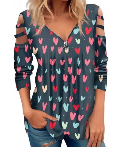 Valentines Day Shirt, Off The Shoulder Long Sleeve Top Cute Heart Print Cutout Long Sleeve Tees Classy Spring Clothes 01navy ...