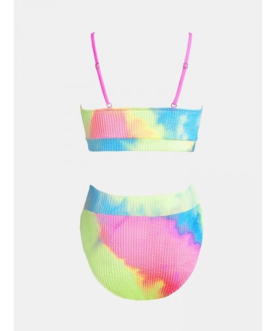 Women's Bikini Set Two Piece Swimsuits High Waisted Scoop Neck Spaghetti Adjustable Straps Textured Candy Rainbow $18.62 Swim...