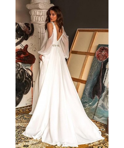 Long Sleeve Prom Dresses for Women Chiffon Off Shoulder Slit Formal Evening Gowns Bridesmaid Dress Lilac $31.79 Dresses