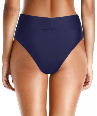 Women High Waisted Swim Bottoms V Crossover Bikini Bottoms High Cut Swimsuit Bottom Navy Blue $13.91 Swimsuits