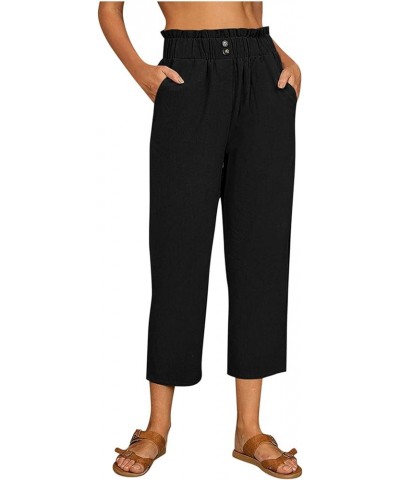 Capris Pants for Women Casual Summer Cotton Linen 3/4 Pants Wide Leg Capris Lightweight Baggy Cropped Lounge Trousers Z1-blac...