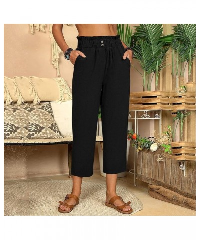 Capris Pants for Women Casual Summer Cotton Linen 3/4 Pants Wide Leg Capris Lightweight Baggy Cropped Lounge Trousers Z1-blac...