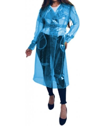 Transparent Long Coat Perspective Raincoats Jackets Women Clubwear Party Sexy Lingerie Clear PVC Trench Jacket with Belt Blue...