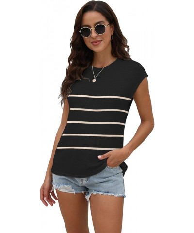 Womens Summer Sweater Vest Cap Sleeve Crew Neck Casual Loose Fit Knit Lightweight Pullover Tank Top for Spring Summer Striped...