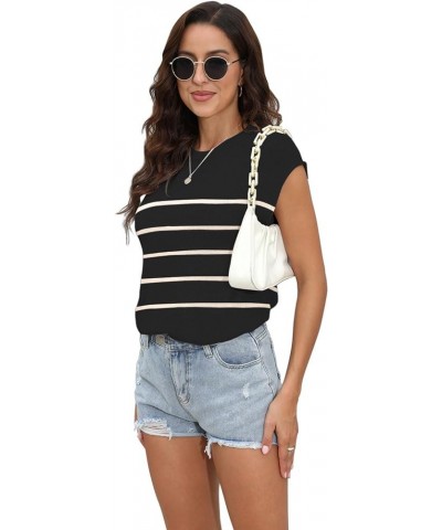 Womens Summer Sweater Vest Cap Sleeve Crew Neck Casual Loose Fit Knit Lightweight Pullover Tank Top for Spring Summer Striped...