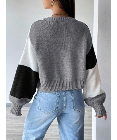 Women's Cropped Cardigan Open Front Long Sleeve Ribbed Knit Cute Sweater Color Block Black $23.51 Sweaters