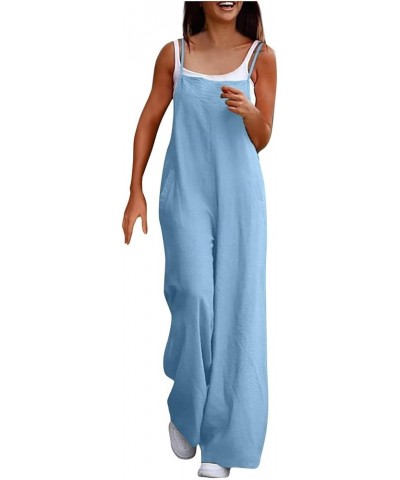 Womens Loose Sleeveless Jumpsuits Fashion Solid Color Long Pant Romper Jumpsuit With Pockets A-light Blue $11.82 Jumpsuits