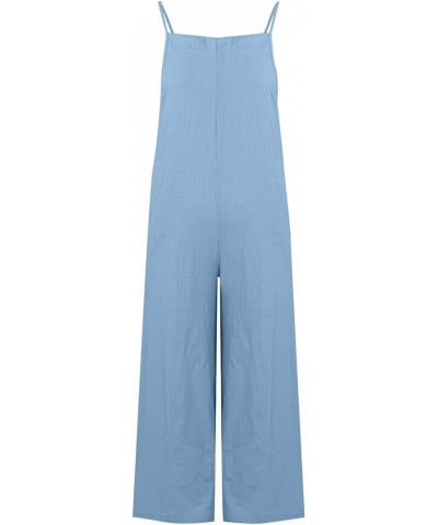 Womens Loose Sleeveless Jumpsuits Fashion Solid Color Long Pant Romper Jumpsuit With Pockets A-light Blue $11.82 Jumpsuits