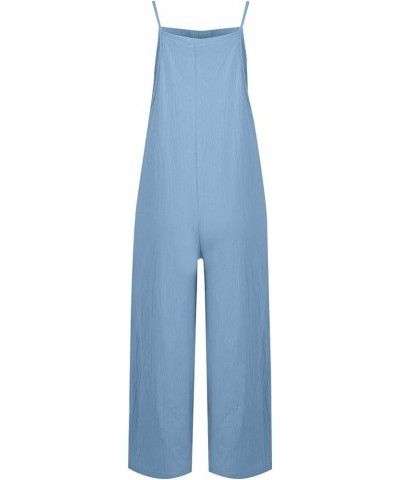 Womens Loose Sleeveless Jumpsuits Fashion Solid Color Long Pant Romper Jumpsuit With Pockets A-light Blue $11.82 Jumpsuits