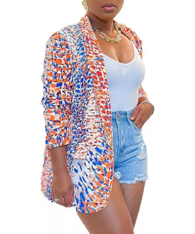 Women's Casual Blazers Jacket Tie Dye Lapel Open Front Cardigan Jacket for Work Office 00orange $16.87 Blazers