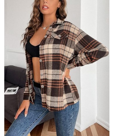 Womens Casual Plaid Shacket Wool Blend Long Sleeve Button Down Shirt Jacket Khaki $10.39 Blouses