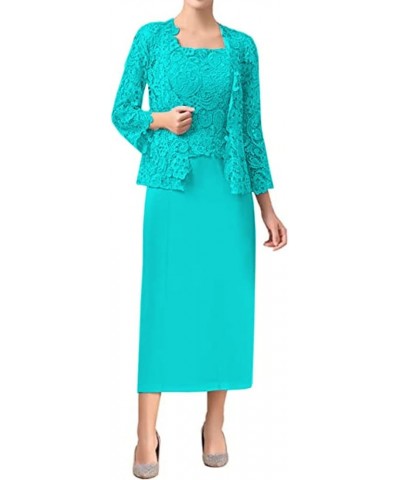 2 PCS Lace Square Neck Outft for Wedding Guest Dresses Mother of The Bride Dress with Open Jacket LS001 Aqua Blue $41.65 Dresses