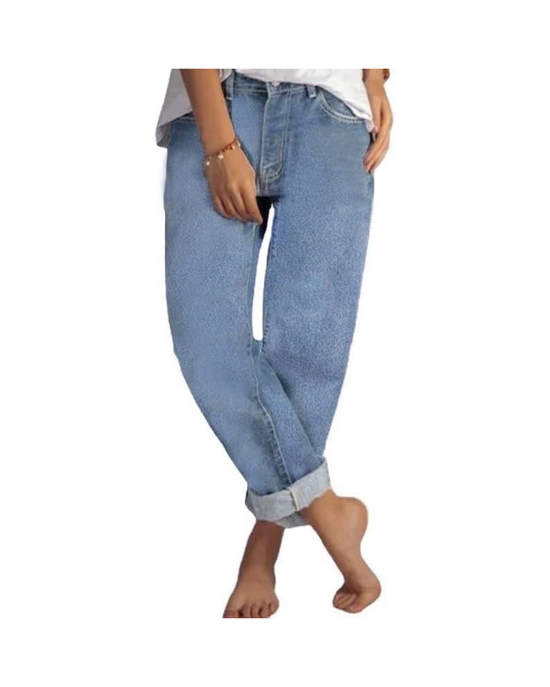 Women's High Waisted Straight Leg Jeans Boyfriend Baggy Casual Loose Denim Pants with Pockets Basic Light Blue $23.59 Jeans