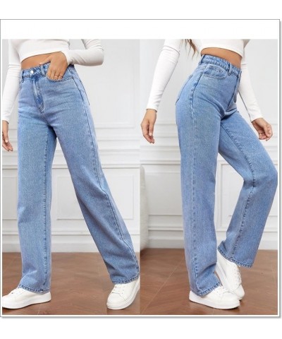 Women's High Waisted Straight Leg Jeans Boyfriend Baggy Casual Loose Denim Pants with Pockets Basic Light Blue $23.59 Jeans