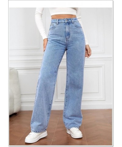 Women's High Waisted Straight Leg Jeans Boyfriend Baggy Casual Loose Denim Pants with Pockets Basic Light Blue $23.59 Jeans