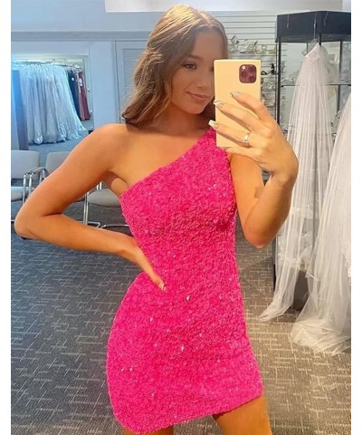 One Shoulder Homecoming Dresses Tight Sparkly Sequin Short Bodycon Mini Prom Cocktail Party Gown Aqua $24.48 Dresses