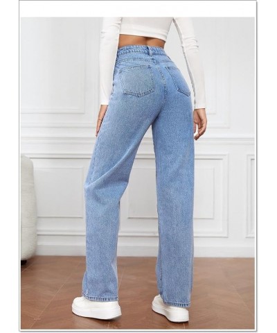 Women's High Waisted Straight Leg Jeans Boyfriend Baggy Casual Loose Denim Pants with Pockets Basic Light Blue $23.59 Jeans